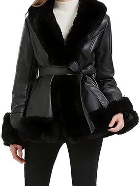 GRAN ORIENTE Women's Black Faux Leather Jacket